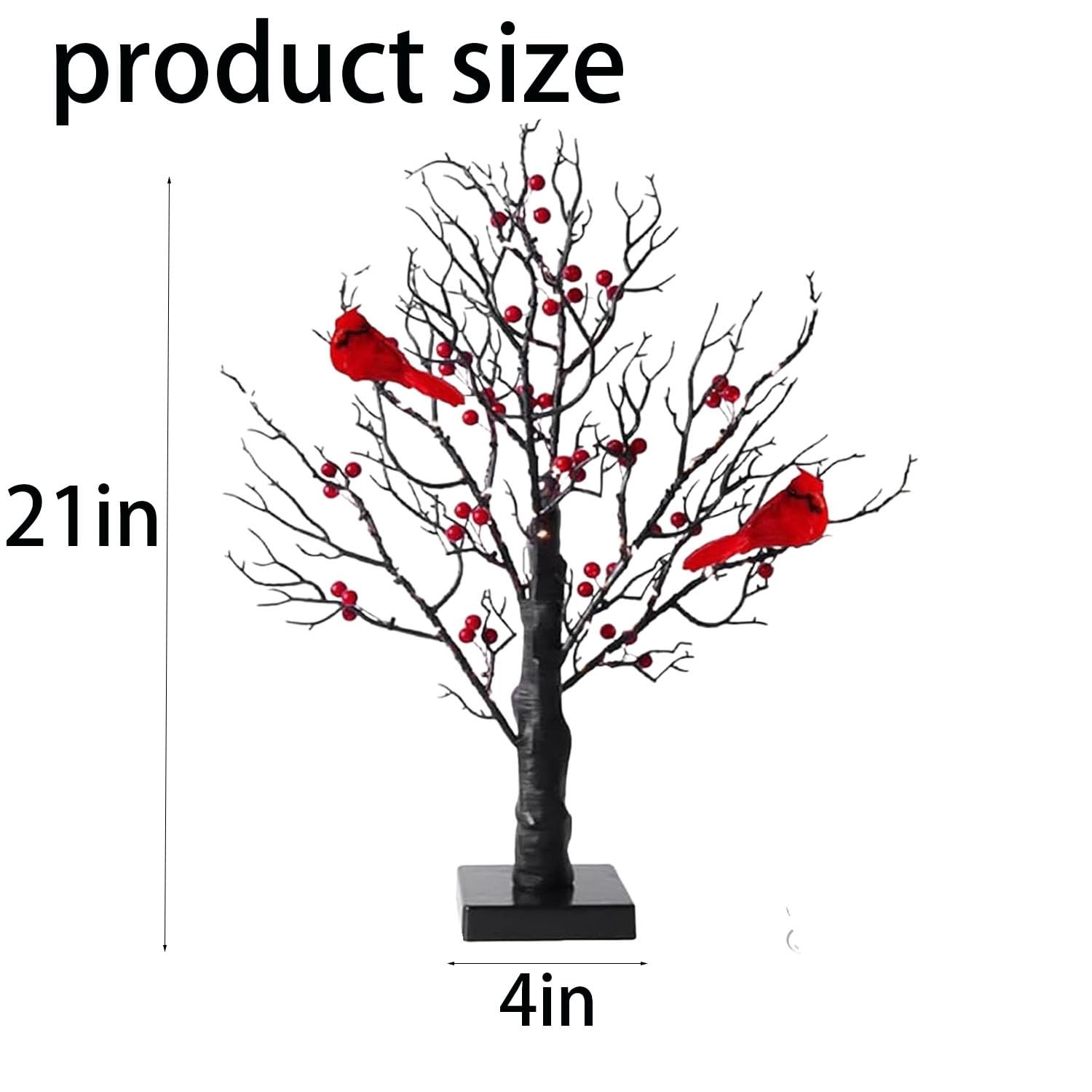 Cardinal Red Berries Tree Table Decoration Light for Tabletop Centerpiece Chr…