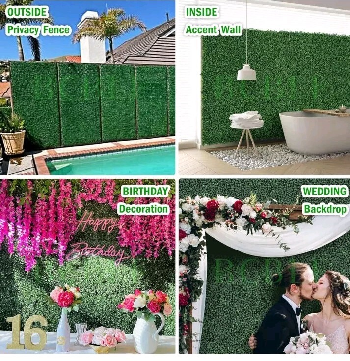 10x10Inch 24Pcs Grass Wall Panels, 4 Layers UV-Anti Boxwood Greenery Decor