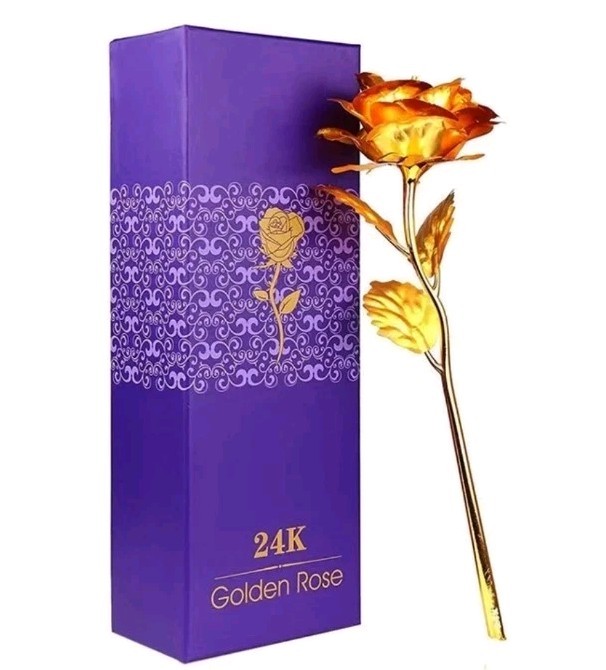 24K Golden Rose, ALLOMN Long Stem Real Rose Dipped in Gold with Gift Box