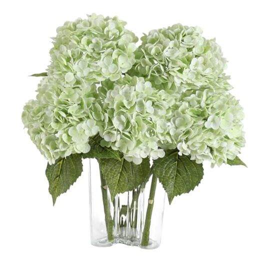 4Pcs Hydrangea Artificial Flowers Lifelike Faux Hydrangea 4pcs Light Green