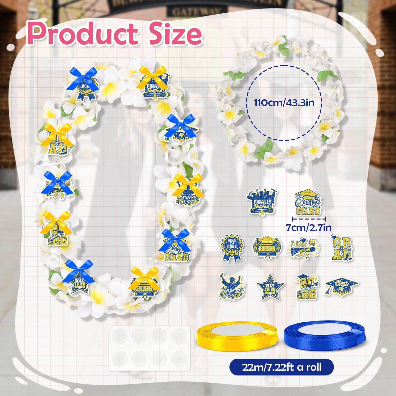 Hawaiian Leis for Graduation 2026, Artificial Plumeria Flower Wreath with Blu…