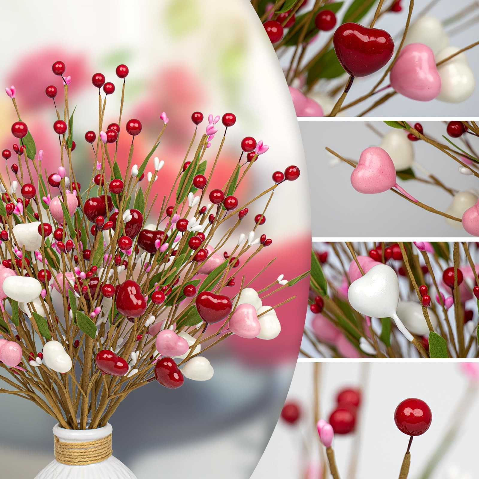 Valentine’s Day Gifts 24 Pack Valentines Day Picks 17 Inch Red White Pink Hea…