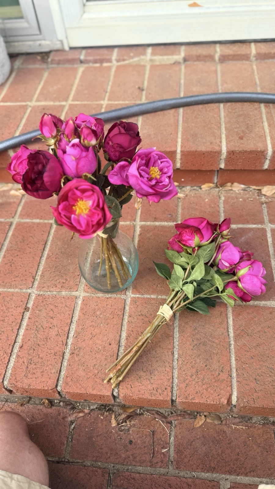 Reddish Pink Garden Cut Roses Bundle of 8 Artificial Flowers
