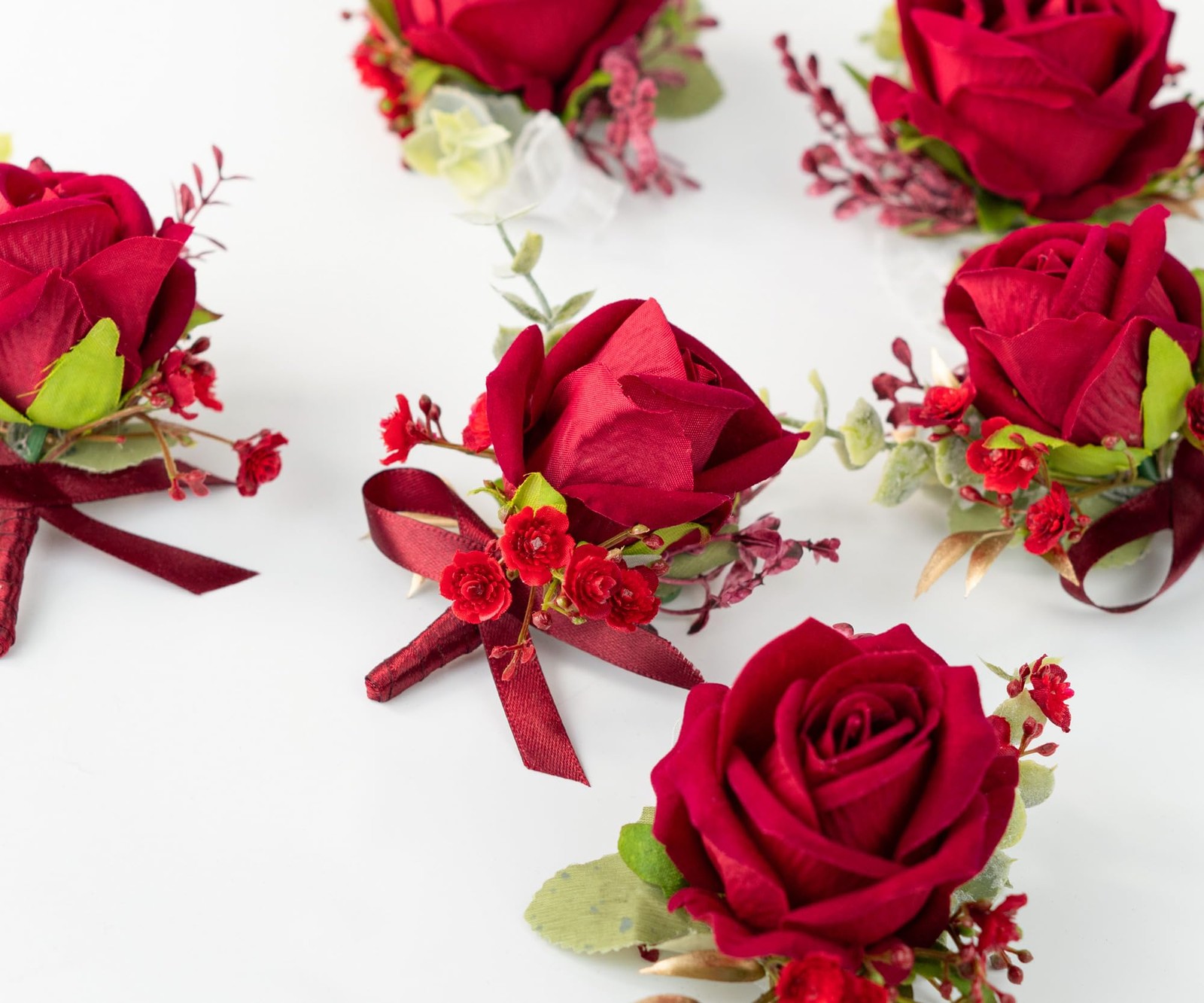Burgundy Corsage And Boutonniere Set Artificial Rose Groom Mother Bride Pro