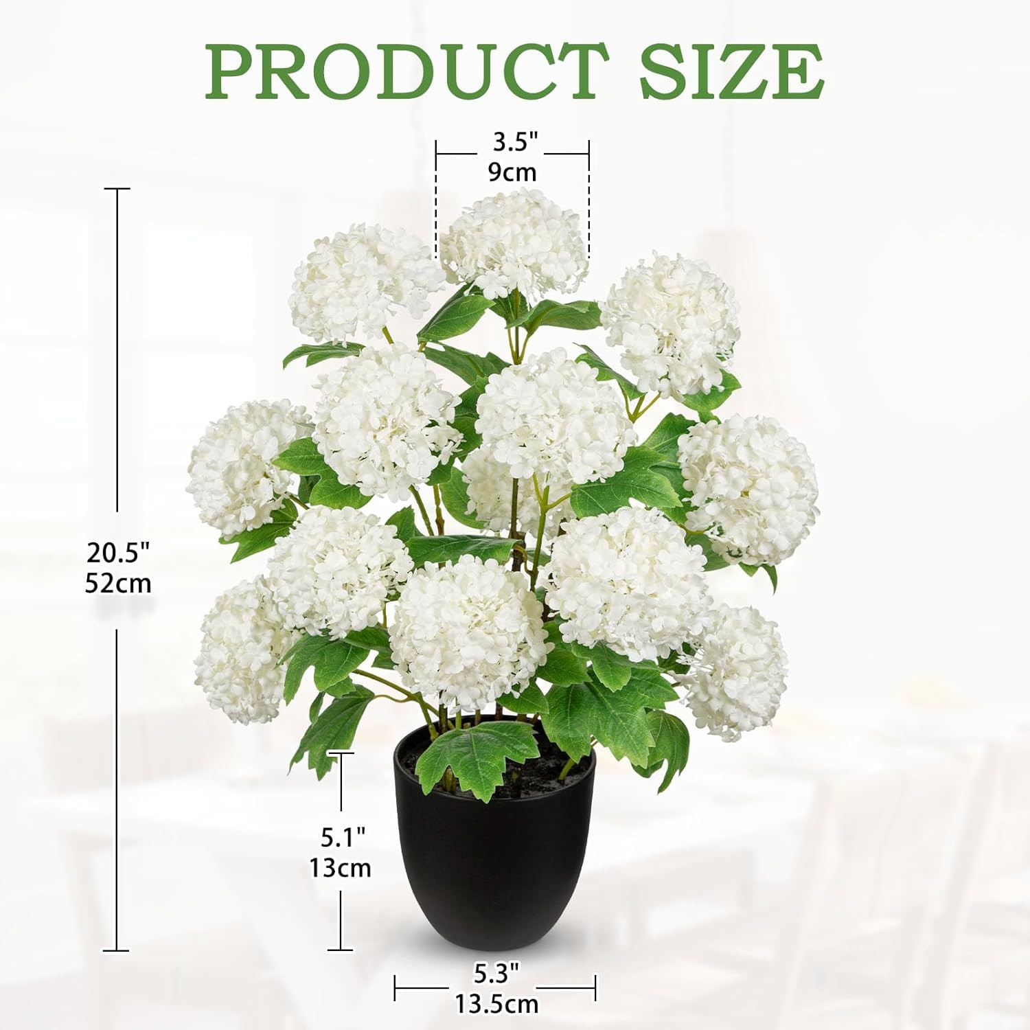 Artificial Hydrangea Plant in Pot, 13 Heads Full Bloom Faux Hydrangea Flowers, R