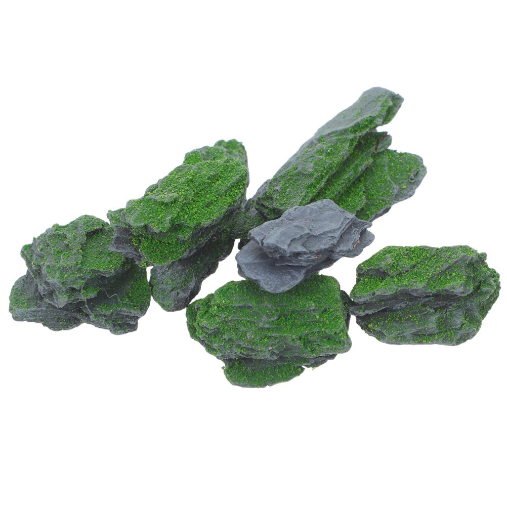 7Pcs Faux Landscape Rocks with Simulated Moss for Durable Decorative Use Grey