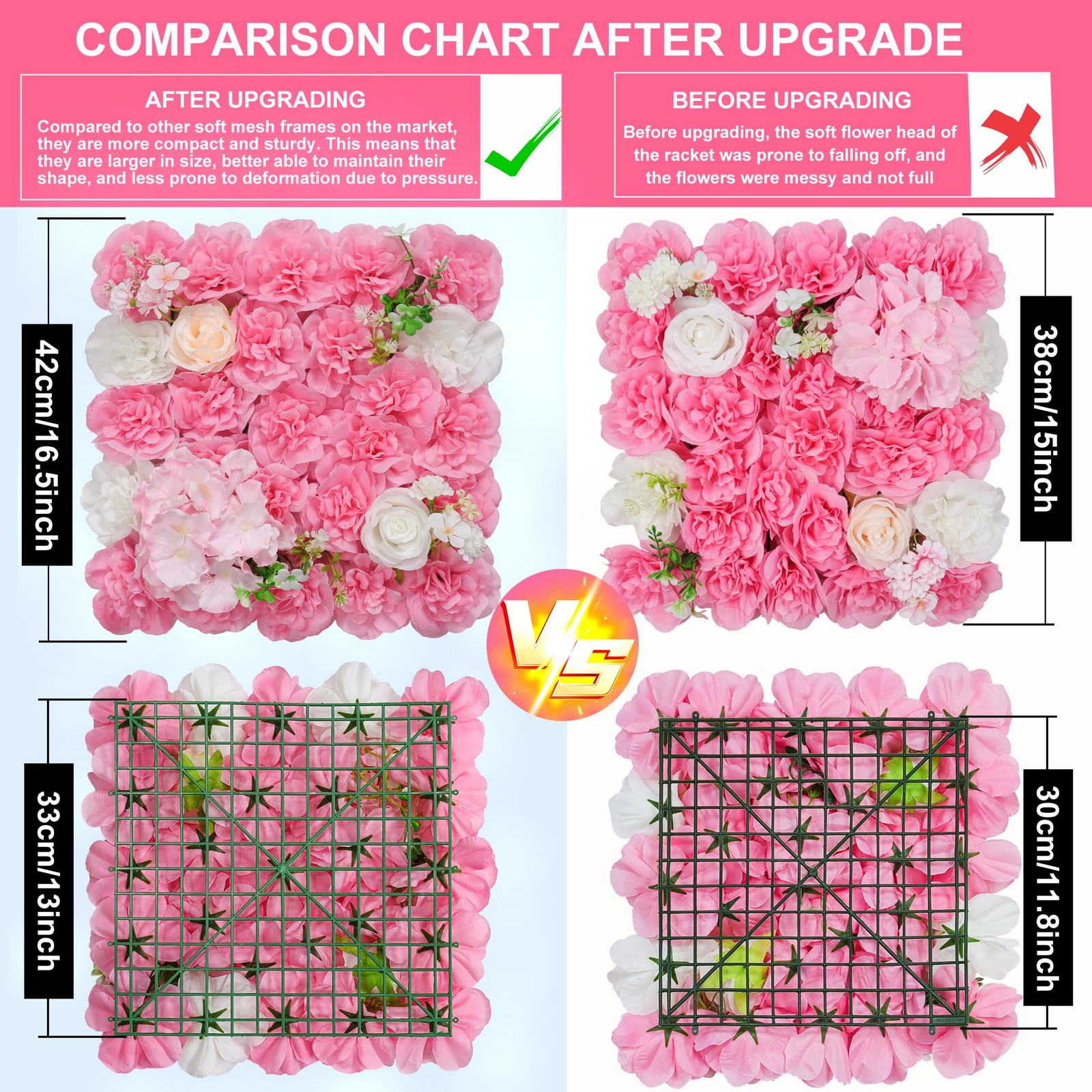 Flower Wall Backdrop 12pcs 16.5×16.5 Inch Artificial Floral Wall Panel 3D Sil…