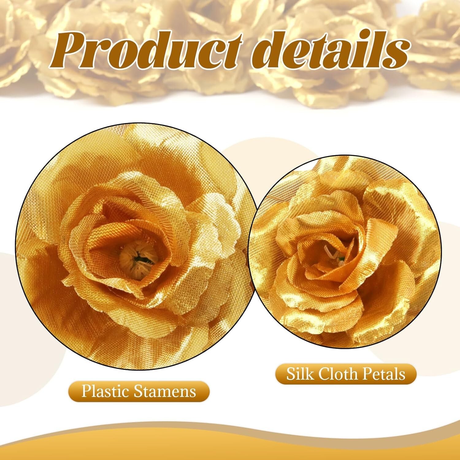 50 Pack Gold Roses Artificial Flowers Bulk 3 Inch Silk Gold Faux Flowers New
