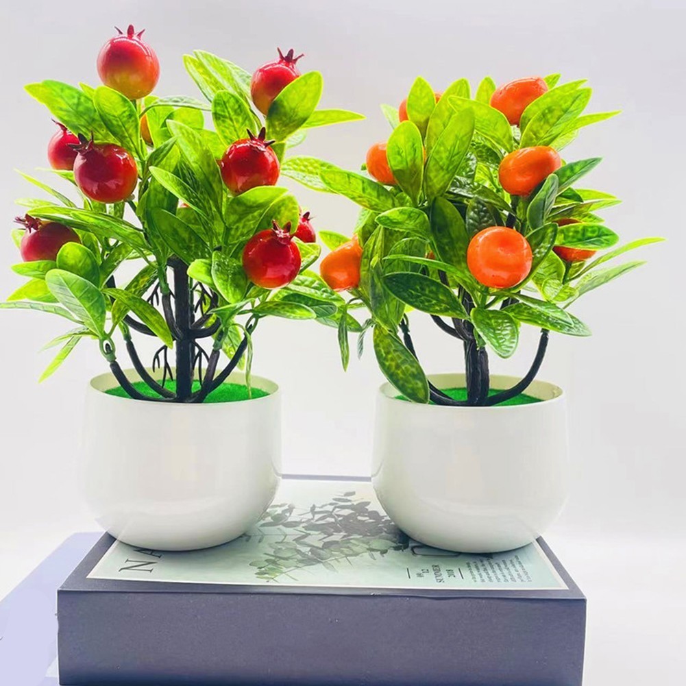 Small Artificial Fruit Tree Plastic Potted Plant for Home Office Decor
