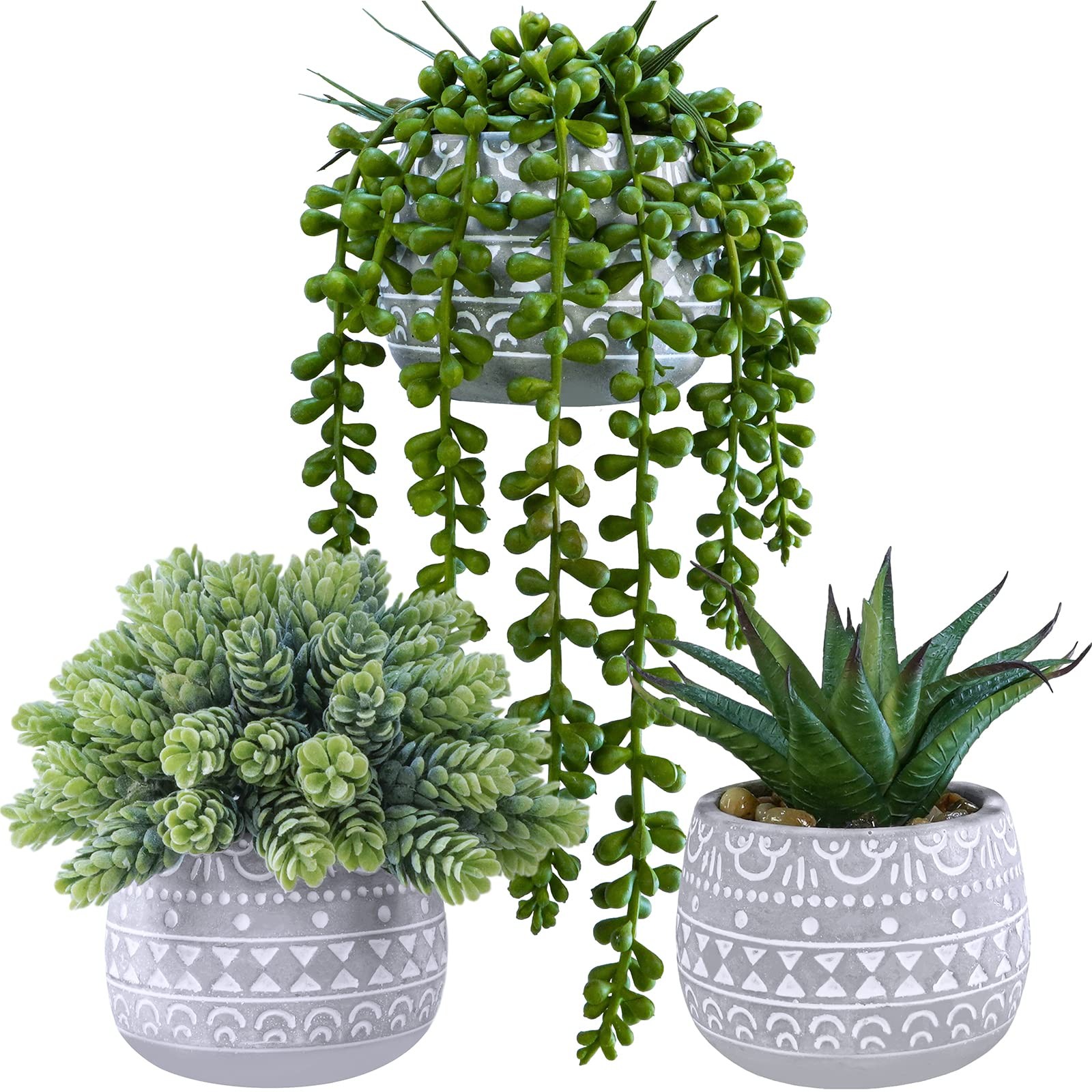 3 Pcs Assorted Small Potted Succulent Plants Artificial Aloe Hops String of P…