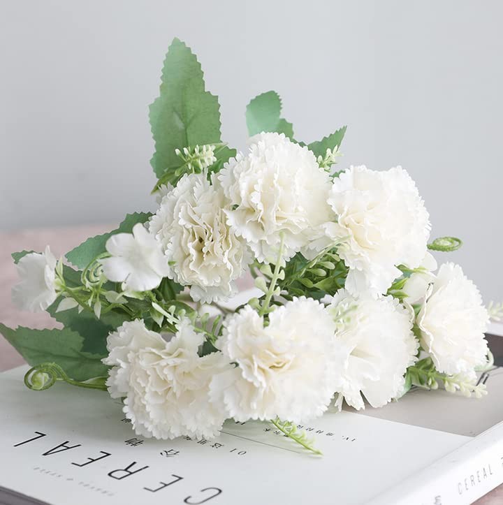 3 Bunches Bouquet of Artificial Silk Flower White Carnations,11“ Bouquet and …