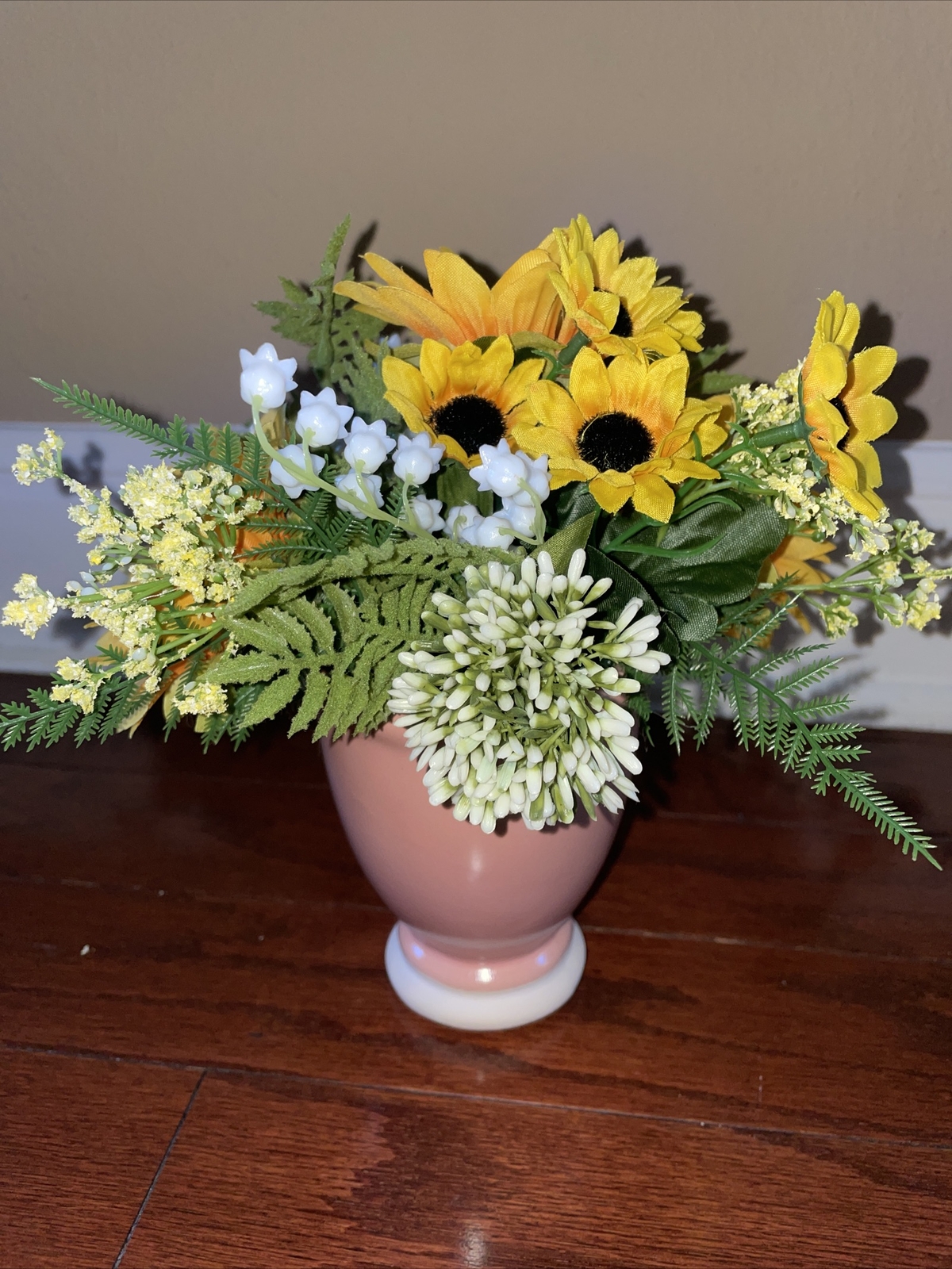 Small Silk Sunflower Boquet Pink Vase Flower Arrangement Centerpiece Fun