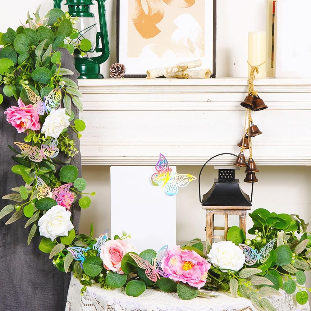 180cm Artificial Flower Garland with Decorative Butterflies for Events