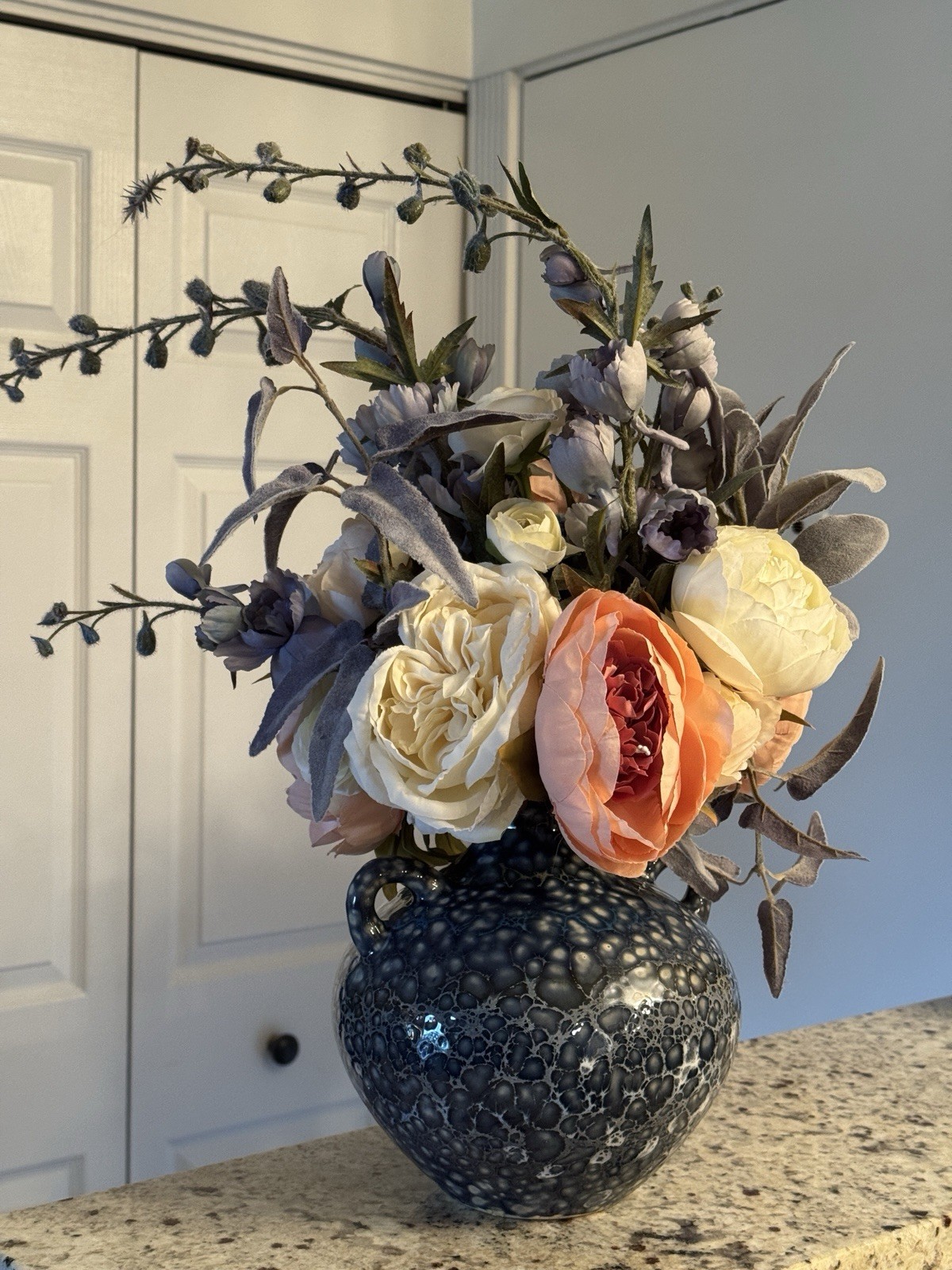 Floral Arrangement Pink And White Peonies Hydrangeas In White Ceramic Vase Big!