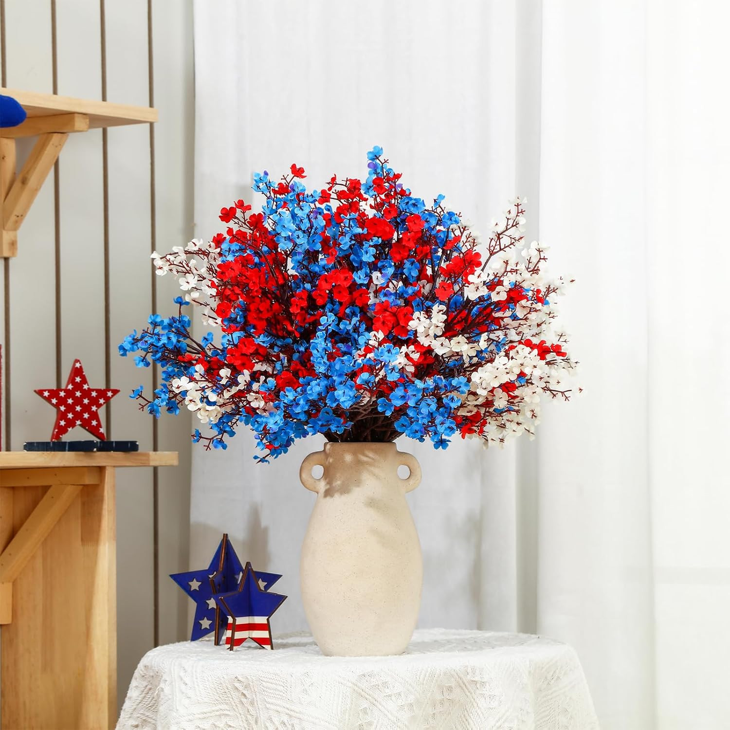 24 Pcs Red Blue White Patriotic Artificial Flowers 4Th of July 250Th Anniversary