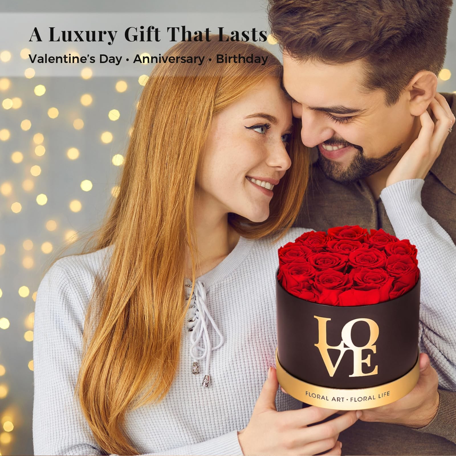 12 Preserved Roses in a Box Real Forever Flowers Luxury Round Gift Red