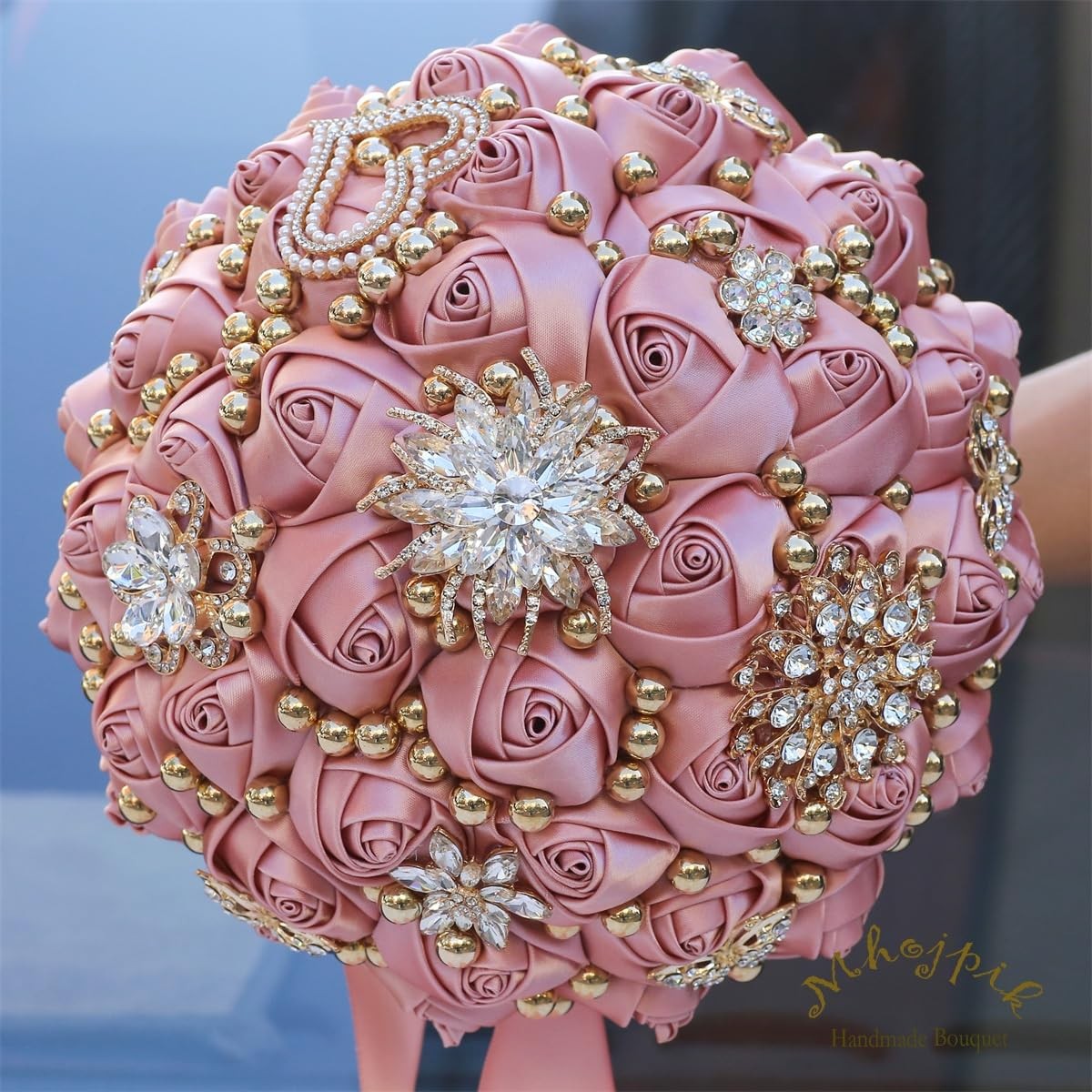 Bridal Wedding Bouquet Round Throw Toss Artificial Rose Blush Pink 7.1 Inch