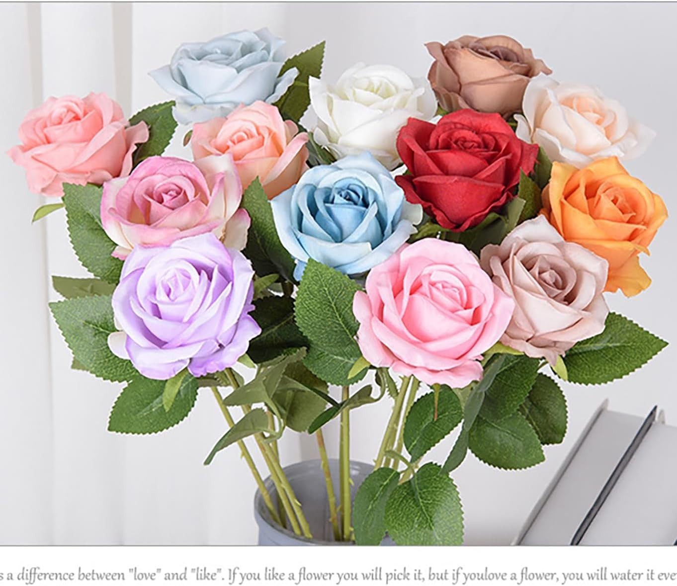 Purple Fake Roses Artificial Flowers 10 Pcs Real Touch Silk Faux Roses with L…