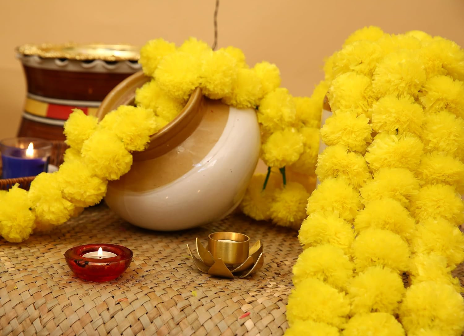 10Pc Marigold Garlands 4.5Ft Artificial Marigold Flower Strands Diwali Decoratio