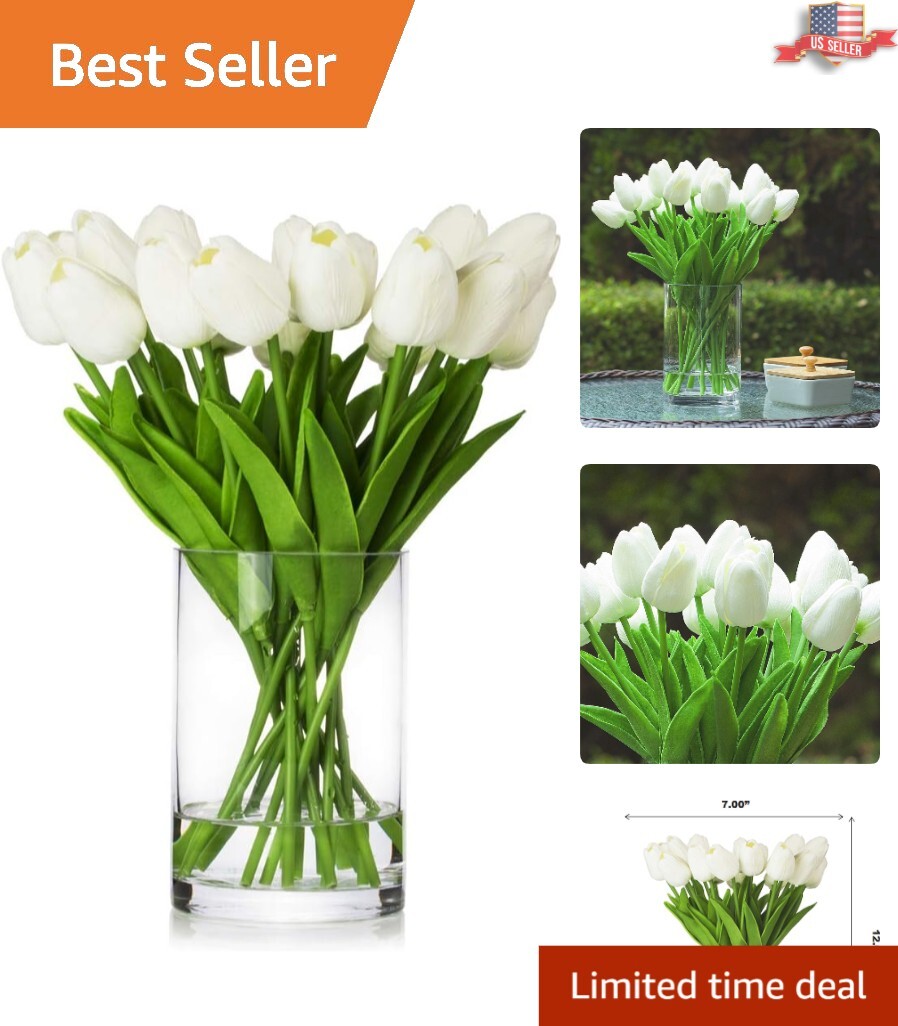 Luxurious 20-Piece Artificial Tulips Arrangement in Faux Water – Indoor/Outdoor
