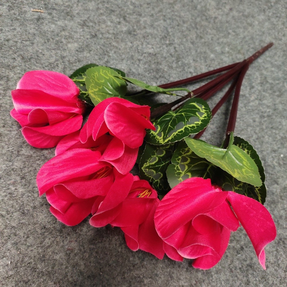 7 Branch Artificial Cyclamen Flowers Red Pink Rose Red Cream White Purple