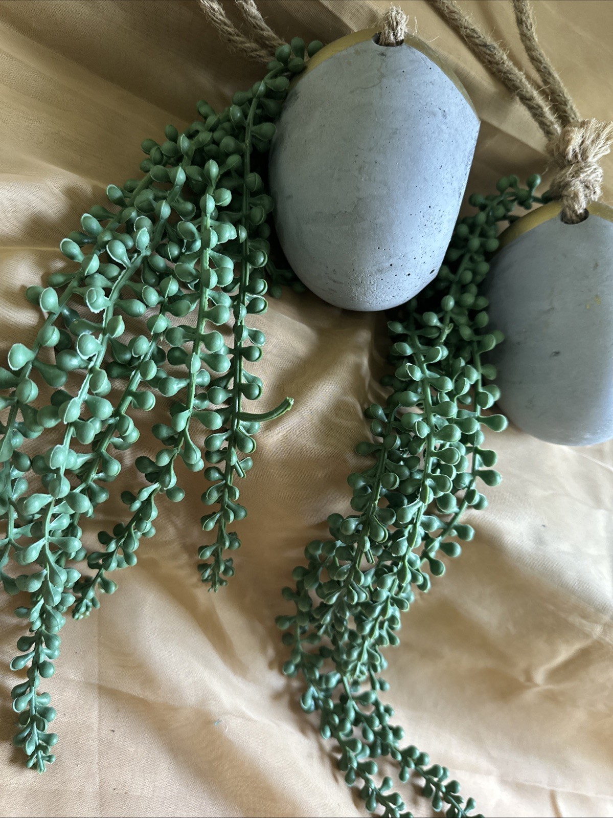 String Of Pearls Plant Set Artificial Hanging Decor Grey And Gold Pot Set 2