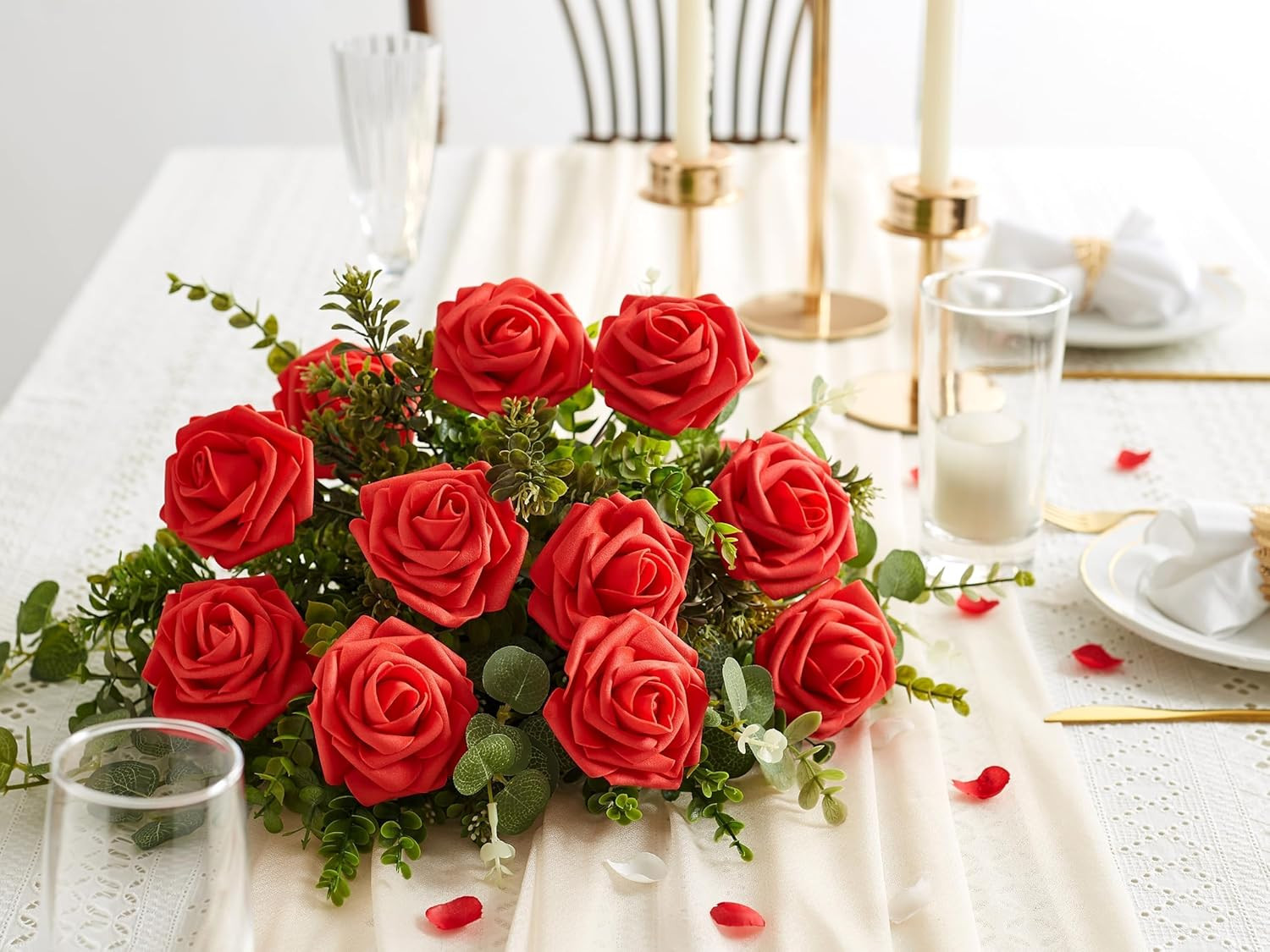 Red Artificial Rose Flowers Fake Flowers with Stem Red Foam Fake Roses for DIY W