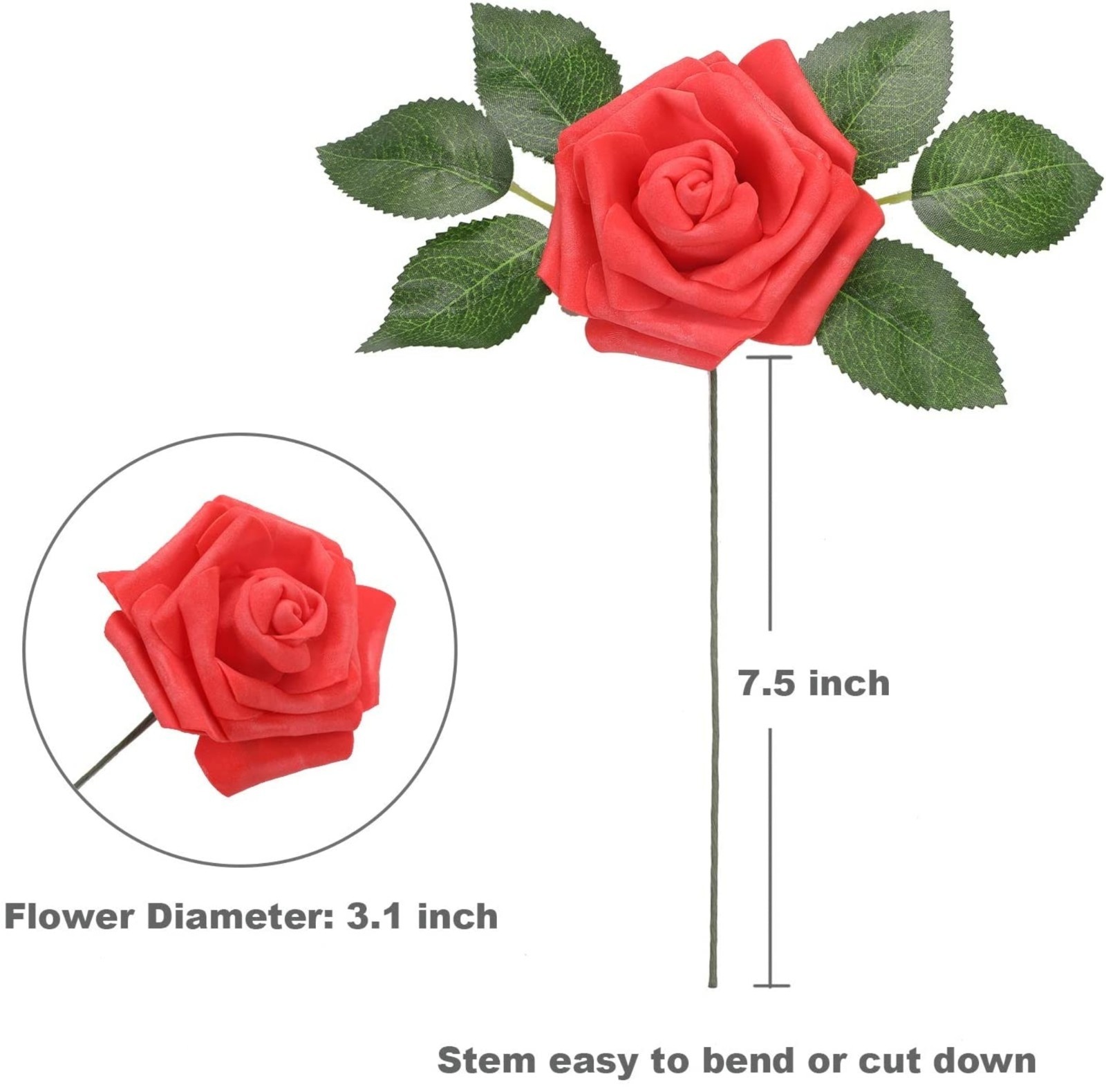 Artificial Foam Roses – Real Touch Pink Roses with Stems (Latex Foam)