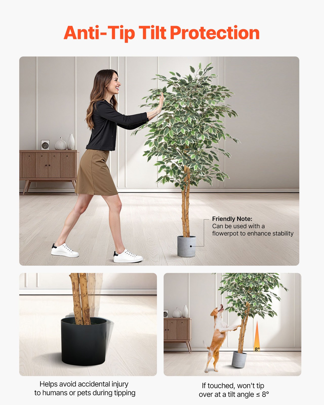 VEVOR 5FT Artificial Ficus Tree Tall Faux Plant with Black Pot for Indoor Decor
