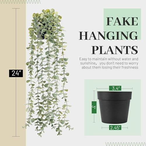 1 Pack Fake Plants Hanging Artificial Decor Faux Potted Eucalyptus Plants for