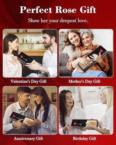 24K Gold Dipped Real Rose with Stand – Forever Gift for Her, Red