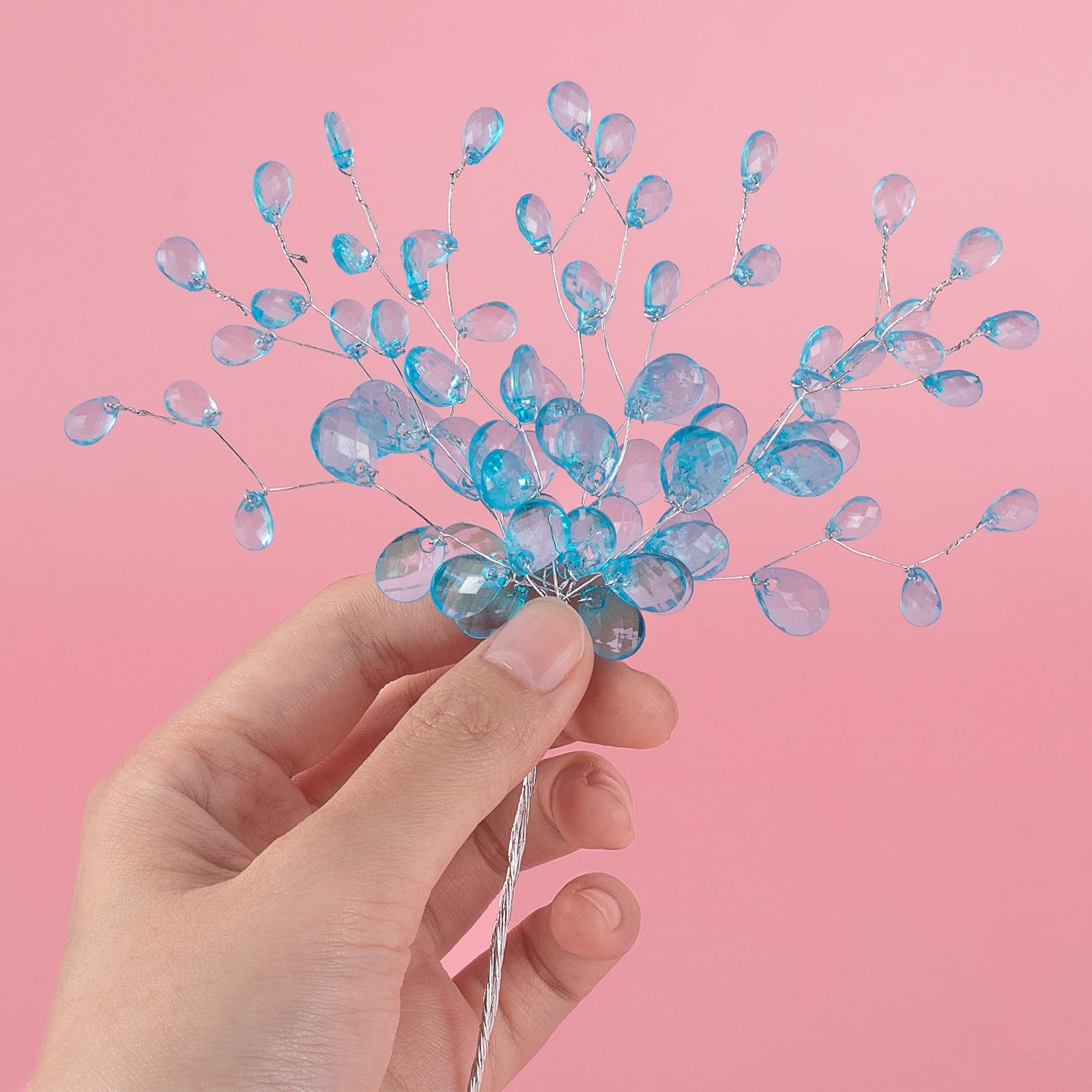 25pcs Acrylic Crystal Flower Branches Artifial Bead Drop Bouquets Glitter Flo…