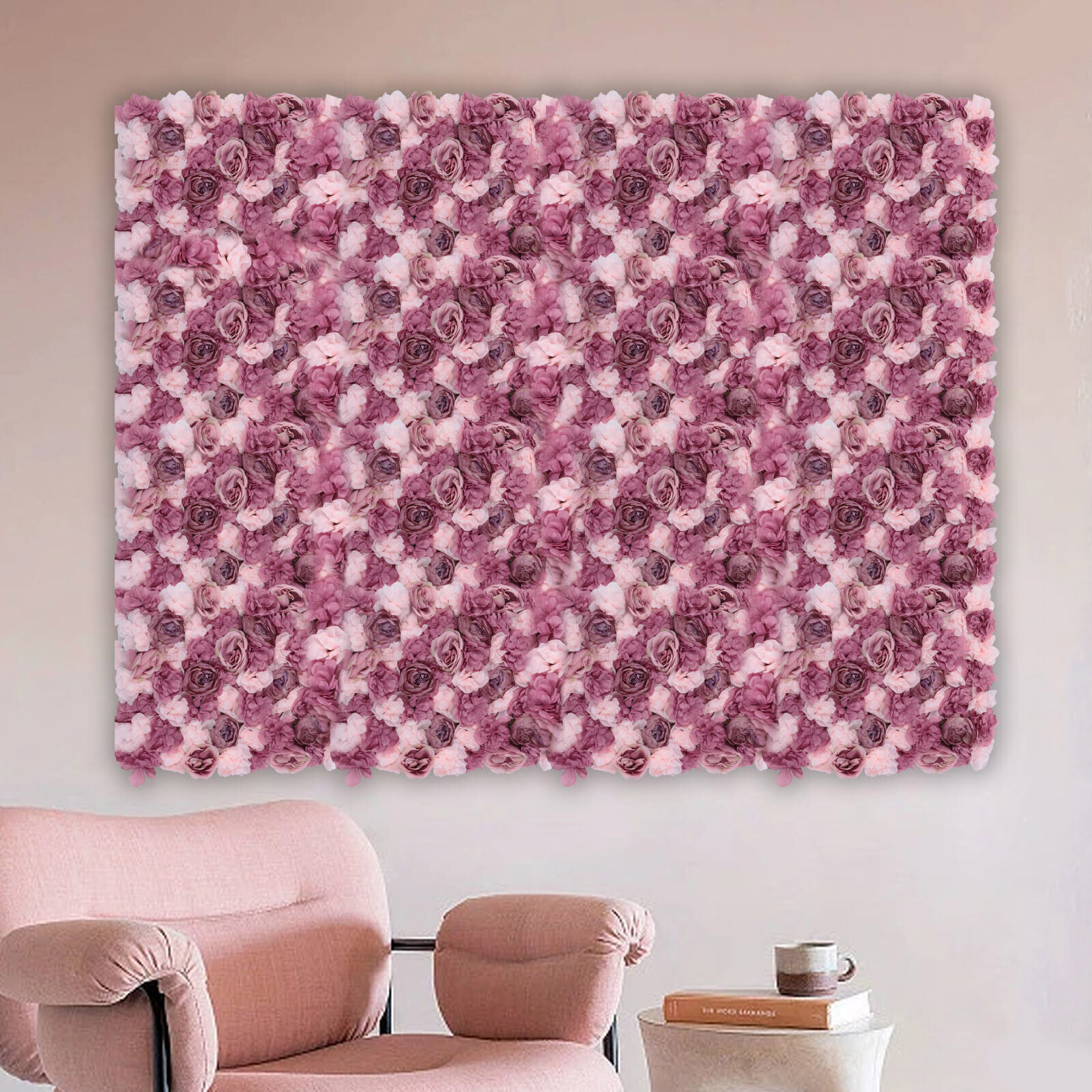 6Pcs 24*16in Artificial Flower Wall Panels Pink Mauve Silk Rose Backdrop Decor