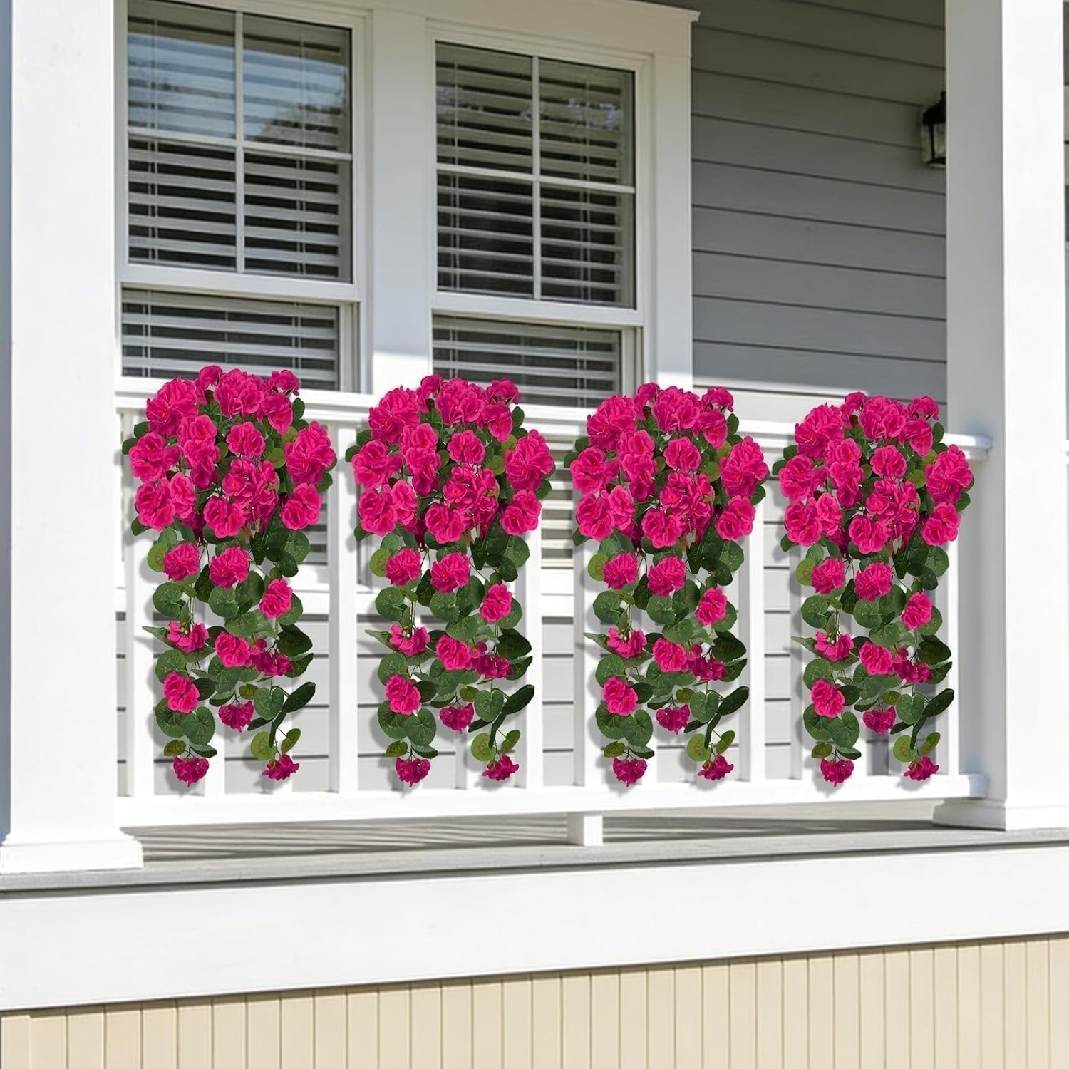 4 PCS Faux Geraniums Flowers for Outdoor Planters Artificial Hanging Flowers Spr