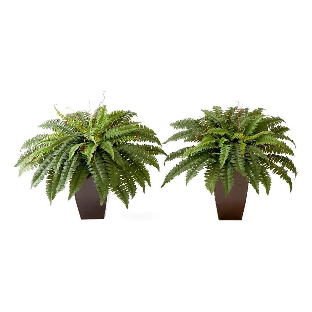 Nearly Natural 23″ Boston Fern Plant w/Tapered Bronze Square Metal Planter