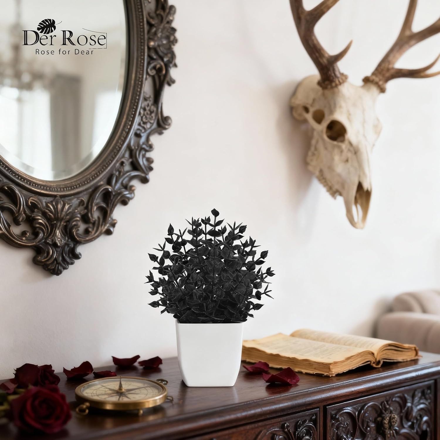 2 Pack Mini Black Fake Plants – Eco-Friendly Decor for Home & Halloween Style