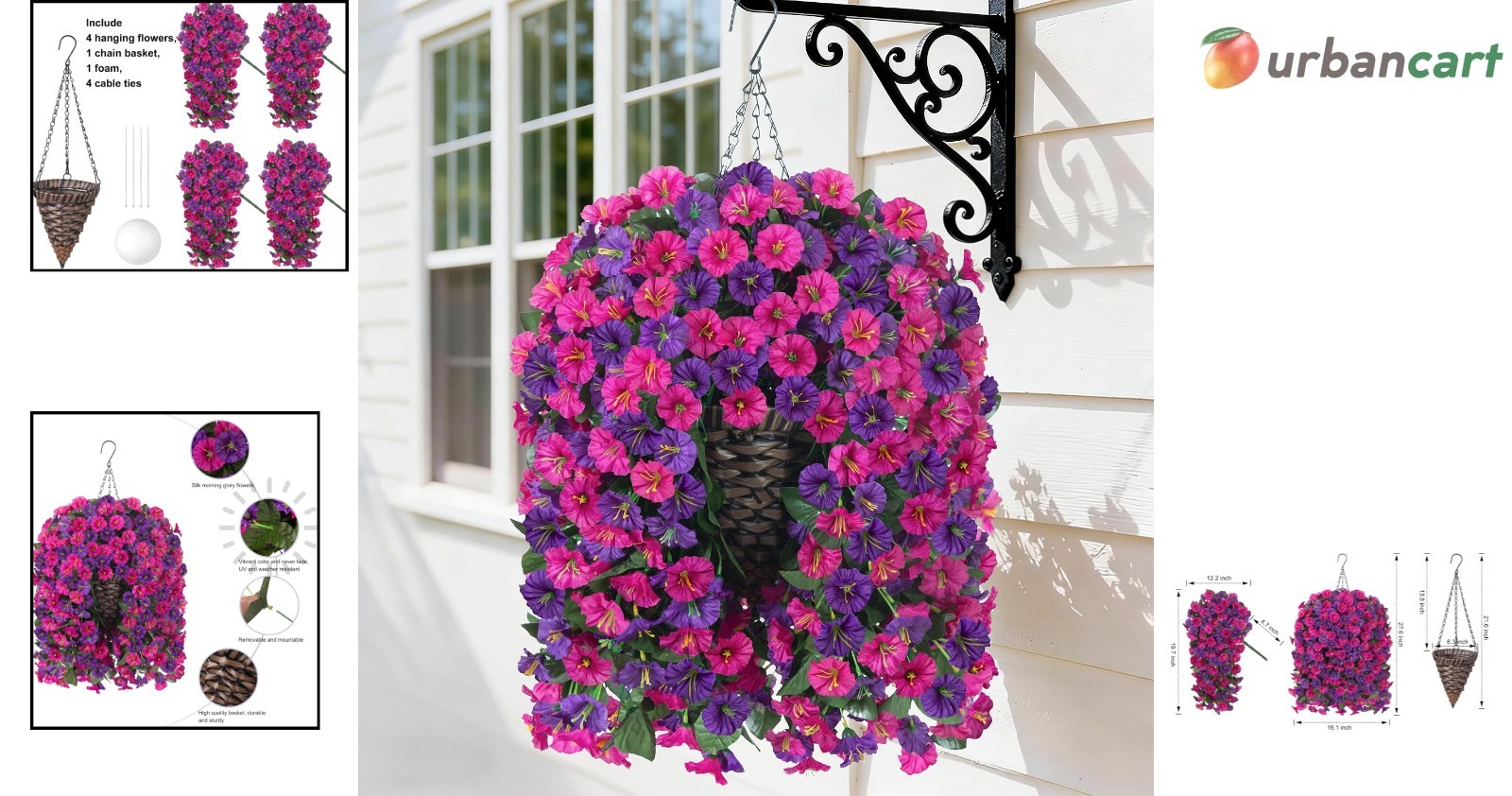 Vibrant Faux Silk Morning Glory Hanging Basket – Realistic & Weatherproof Out…