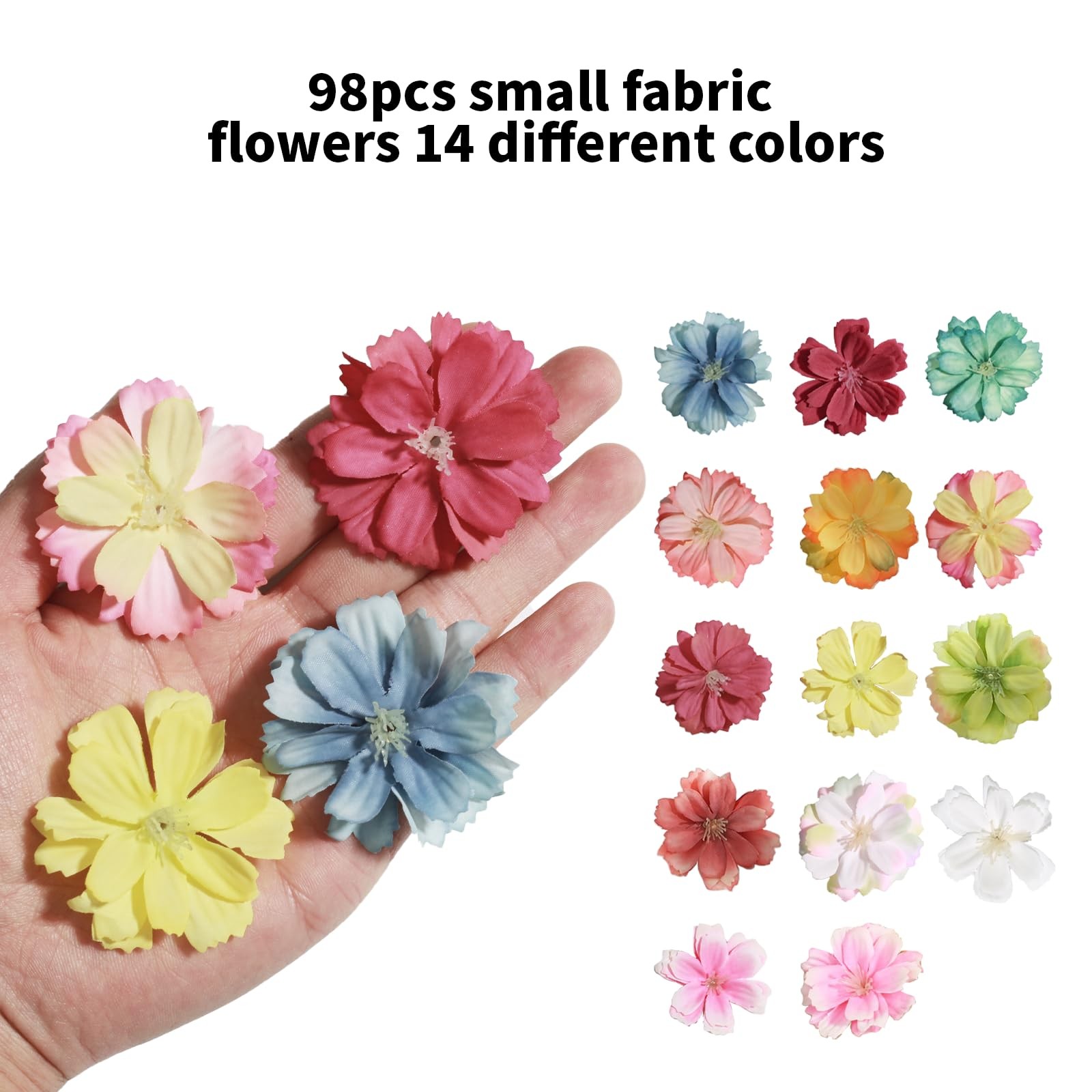 98 Pcs Mini Silk Flower Heads, Artificial Faux Flowers for Craft Small Fake 3…