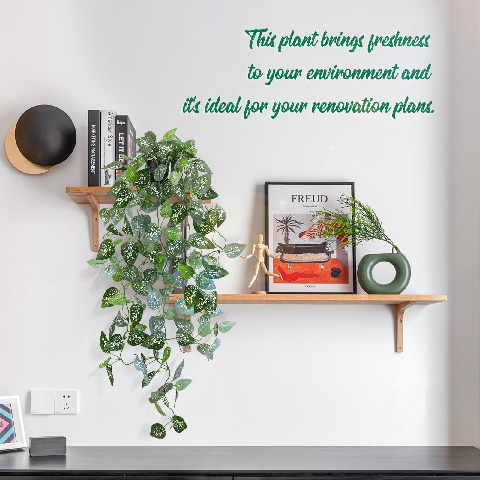39-in Long Fake Hanging Plant with Pot Faux Pothos Artificial Potted Plants S…