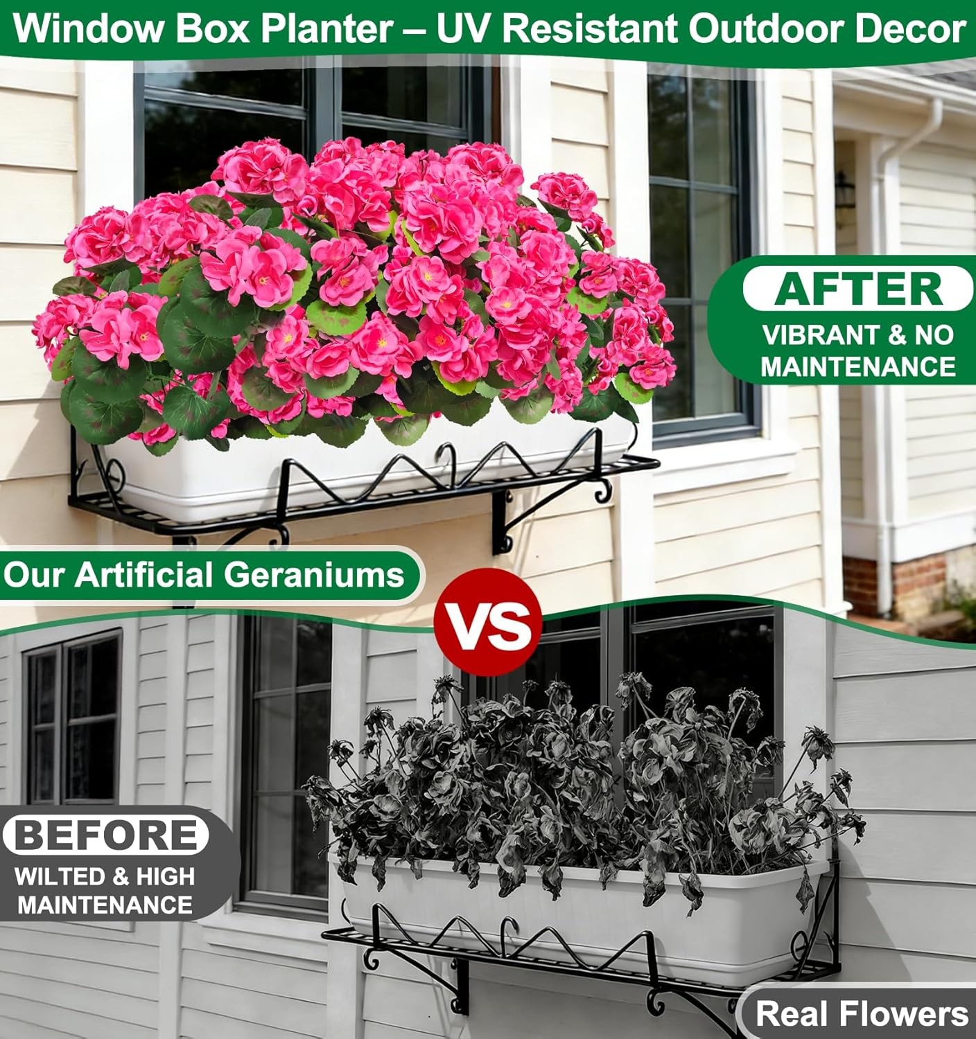 Artificial Geraniums Flowers for Outdoors Summer Decoration, 4 Bundles Fake