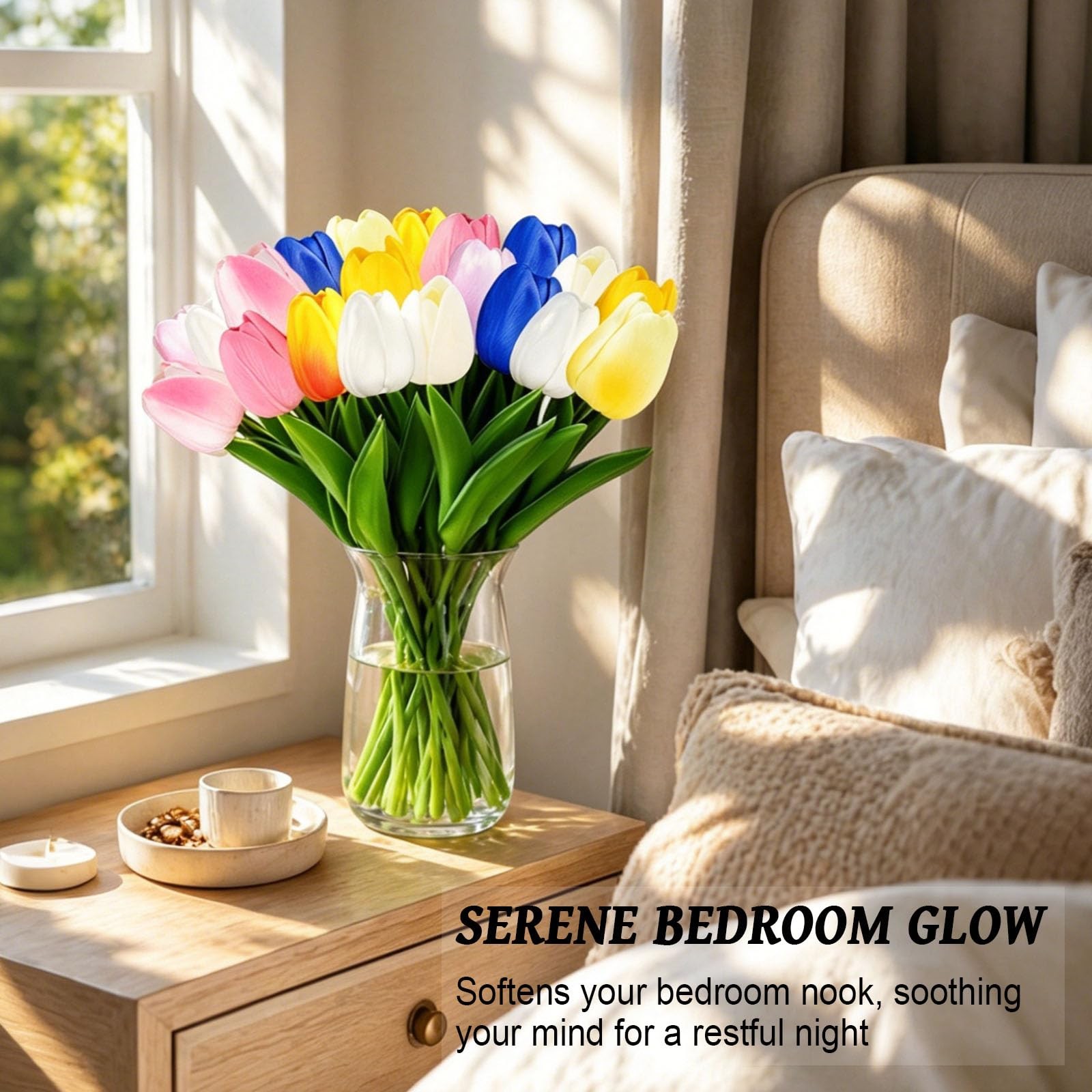 20 PCS Mixed Colors Artificial Tulips, PU Fake Tulips for Outdoors & Indoors,…