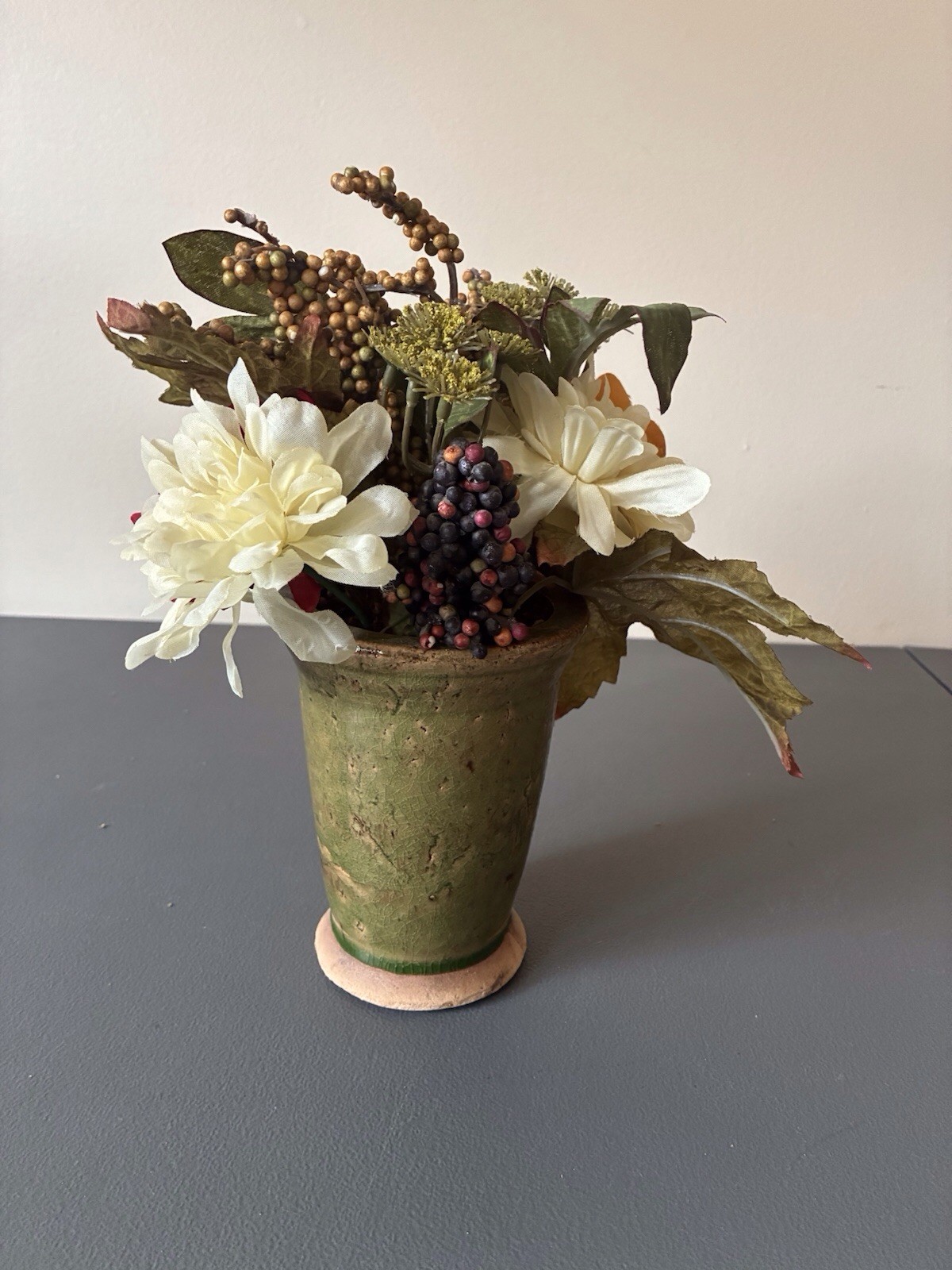 Multicolored ARTIFICIAL FLOWER ARRANGEMENT In Green Ceramic VASE