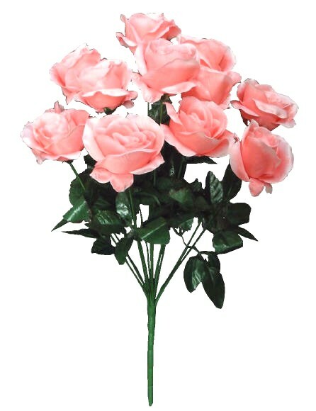 Peach Rose 21″ Bush 12-4″ Bloom Artificial Flower Home Wedding Craft Decor US