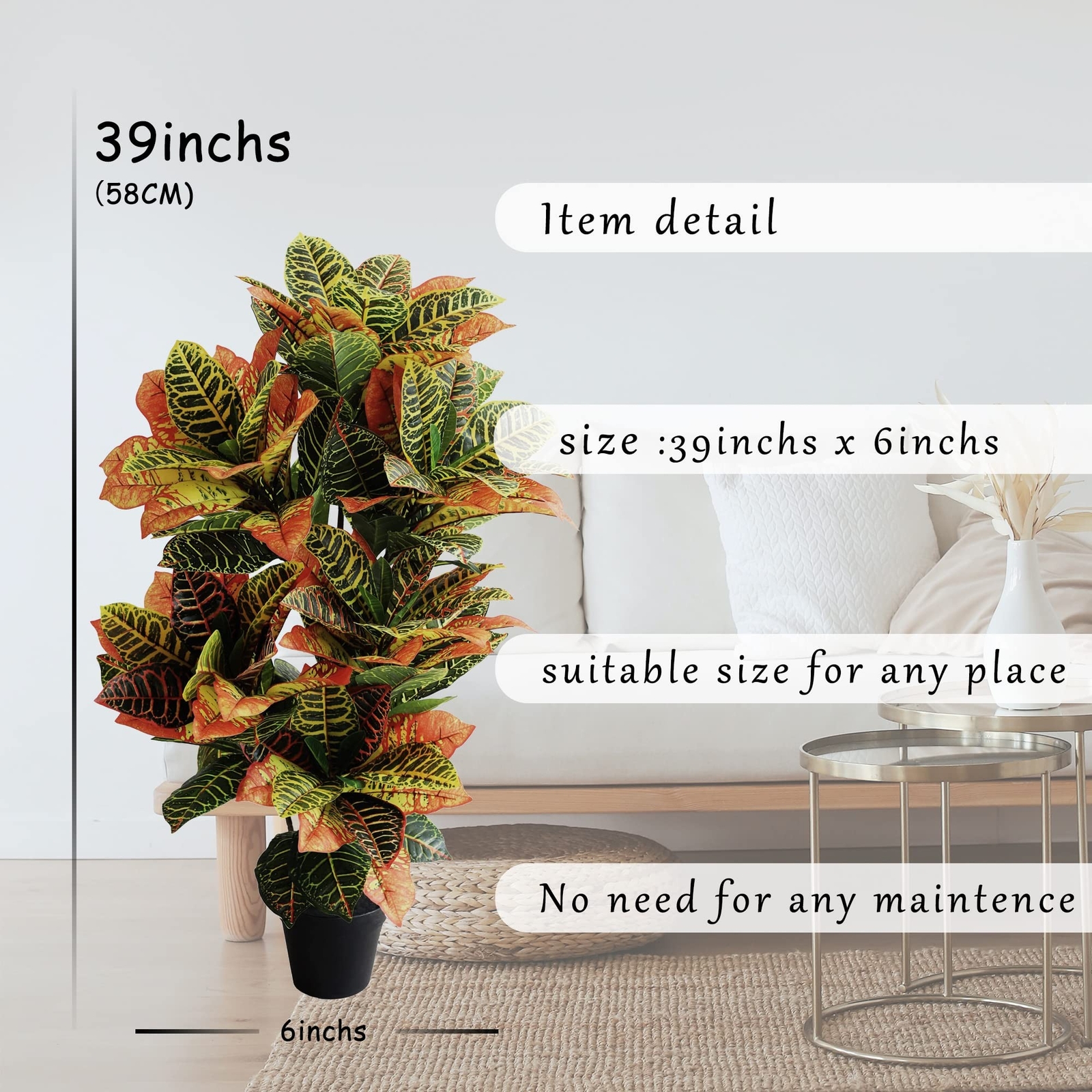 momoplant Artificial Croton Plant, 39inch Faux Fiddle Leaf fig Tree, Artifici…