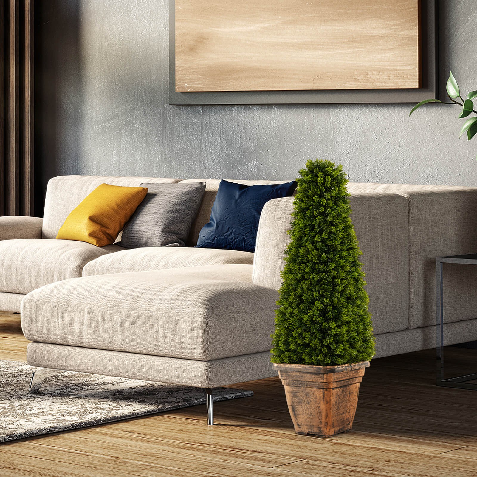 3FT Artificial Boxwood Topiary Tree with Cement-filled Pot Office Porch Decor