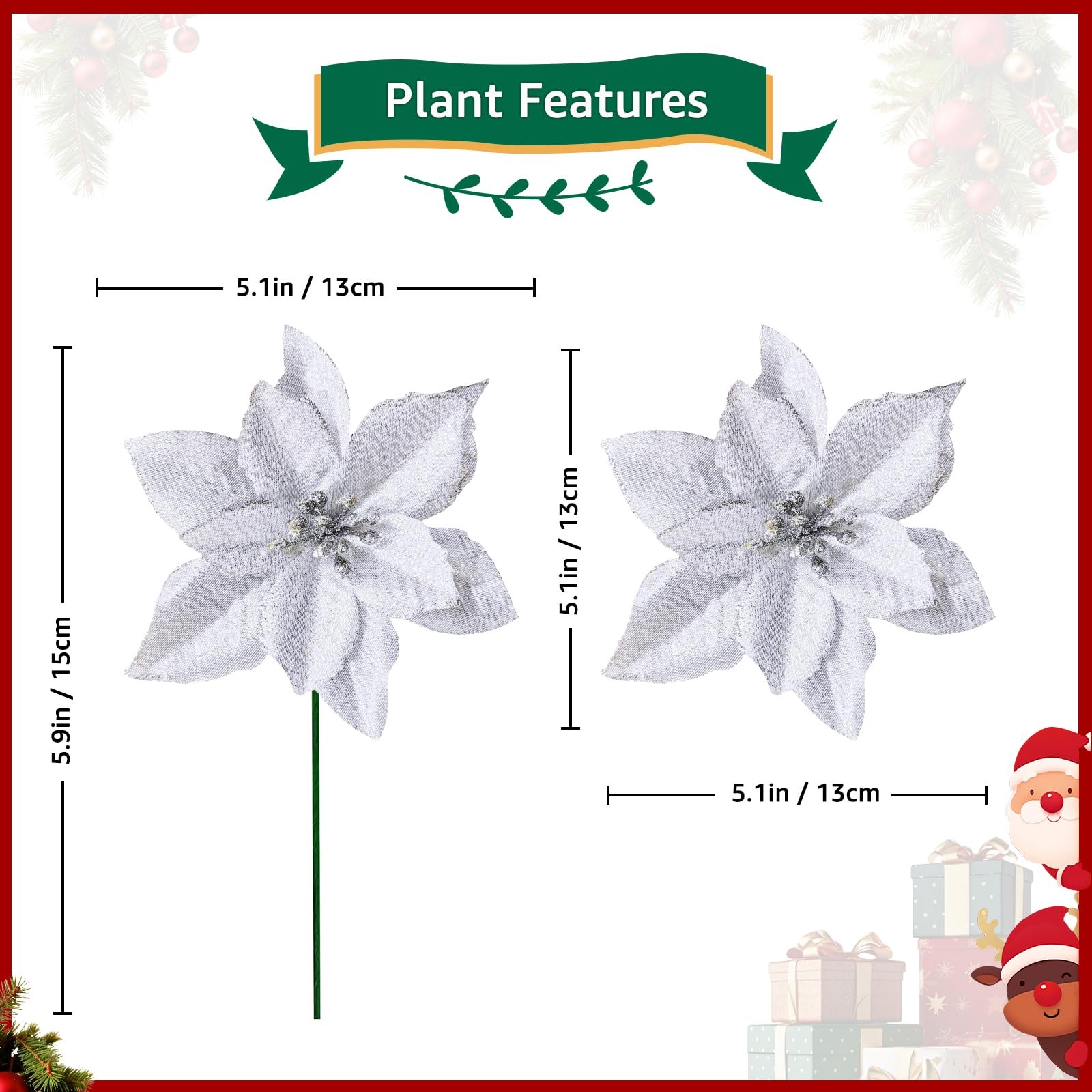 12Pcs Poinsettia Flower Artificial Poinsettia with Stem Christmas Decor Glitt…