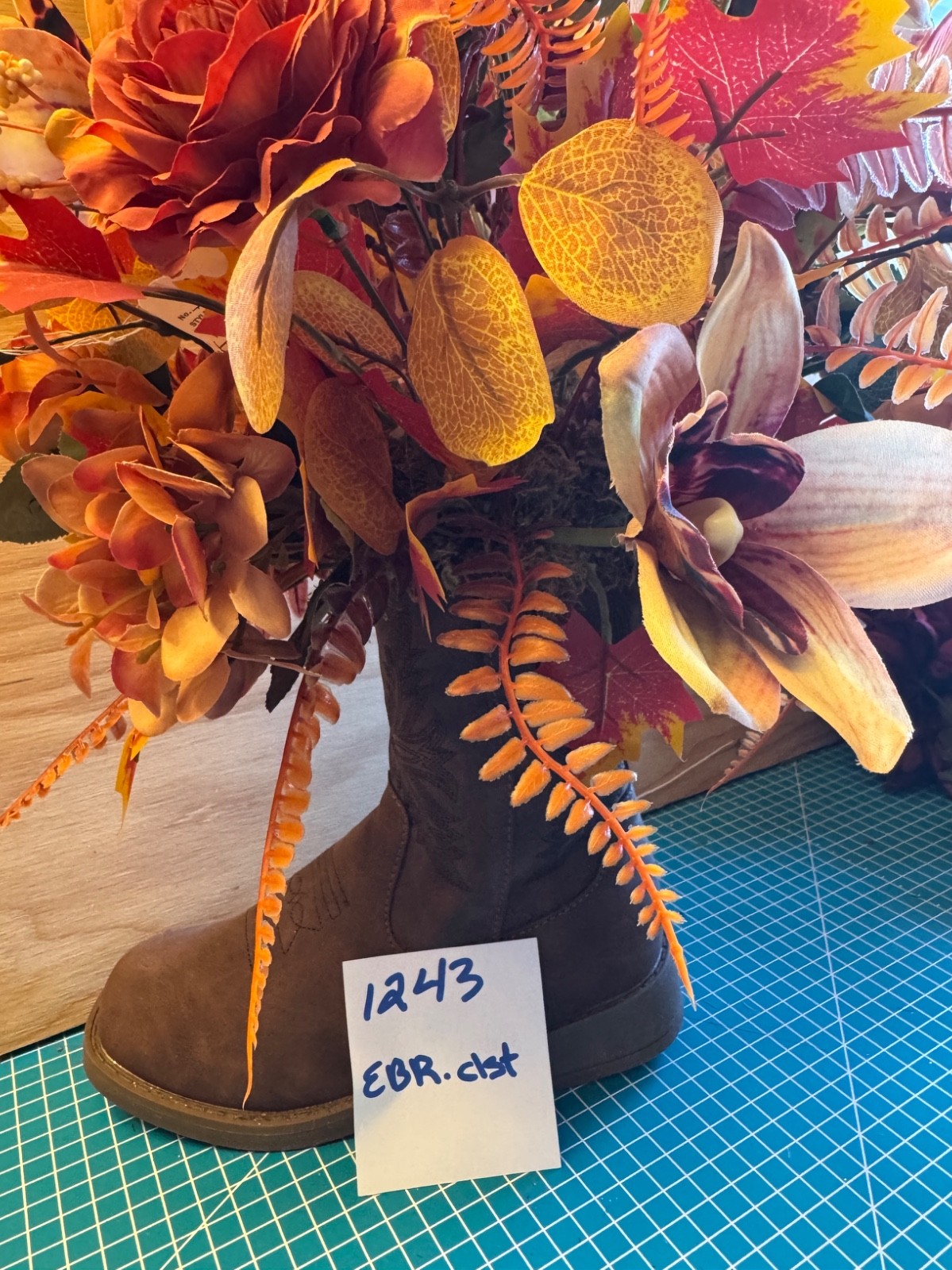 Fall colors Arrangement in a Cowboy Boot! Use all year!