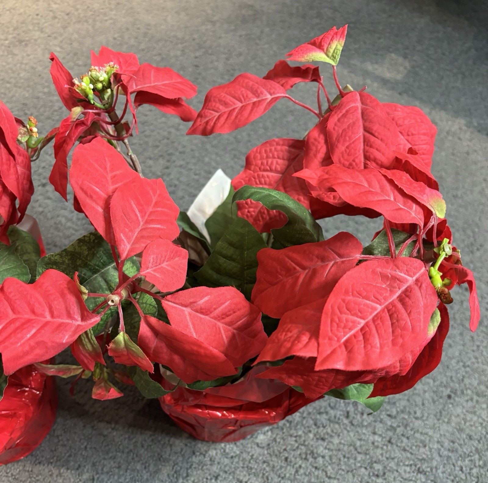 Set of 2 Vintage Poinsettias Artificial Faux Christmas Floral Stems 14”
