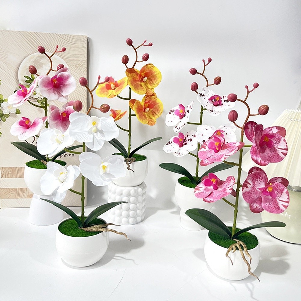 Artificial Phalaenopsis Orchid Potted Plant 12in White Purple Pink Orange