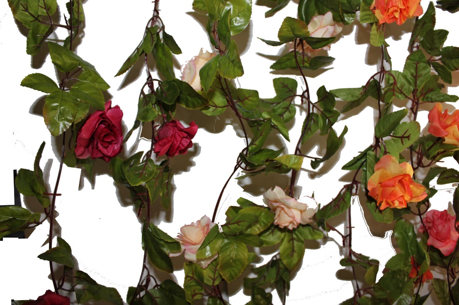 8 Feet Rose Garlands with green leaves, Pastel Colors Wedding Party Decor